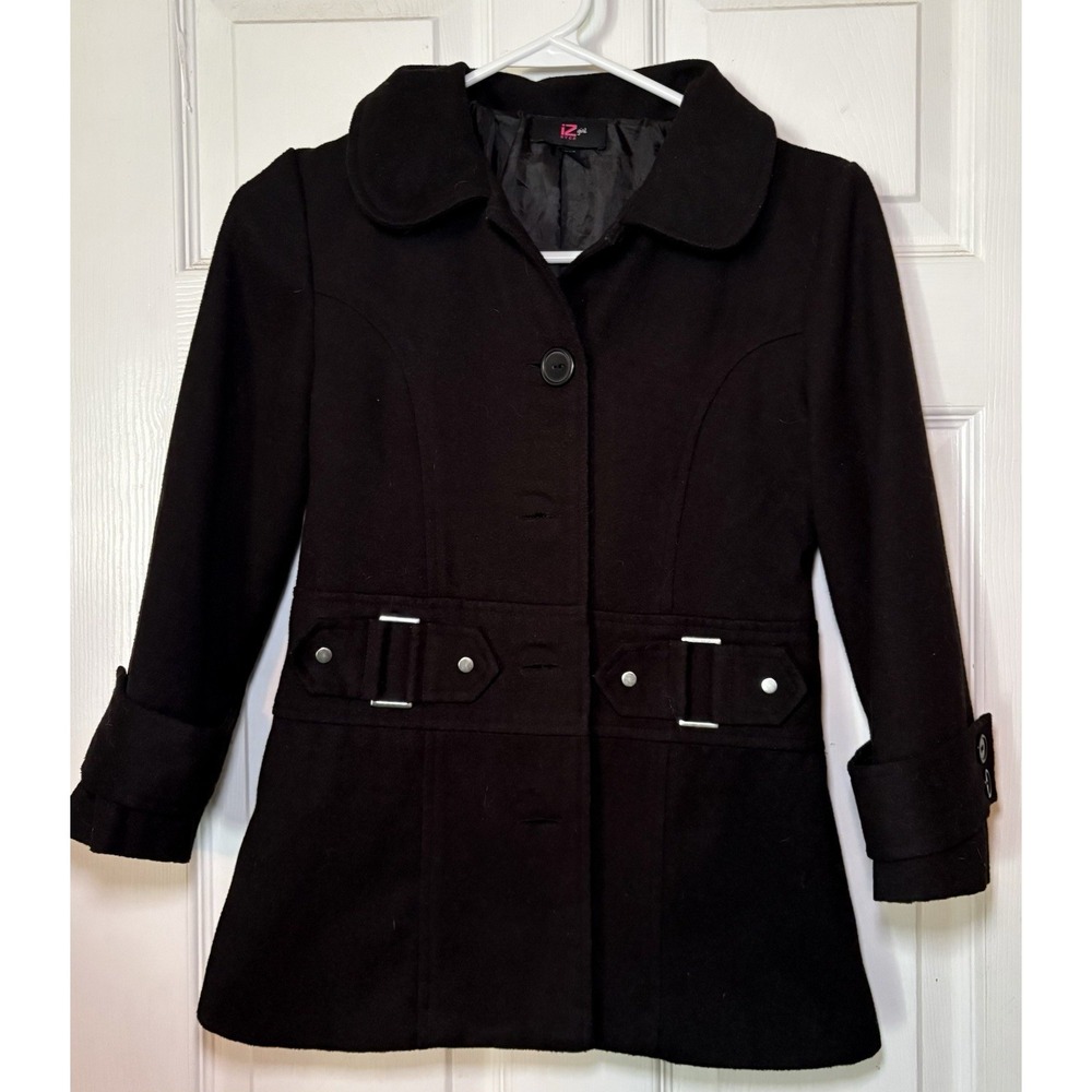 IZ byer Kids Black Coat. Size Small 7/8 Extra Buttons Included